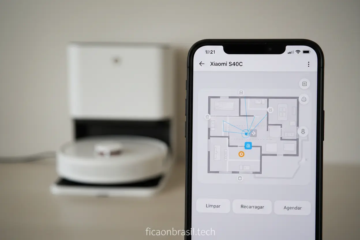 Aplicativo de celular controlando robô aspirador Xiaomi