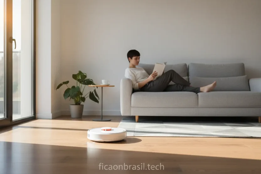 Aspirador robô Xiaomi limpando sala