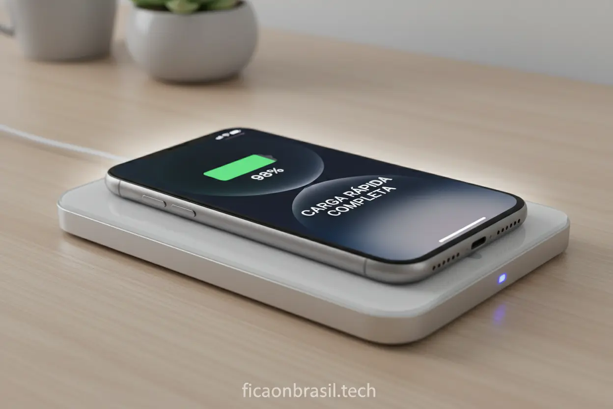 iPhone 17 sendo carregado com bateria cheia