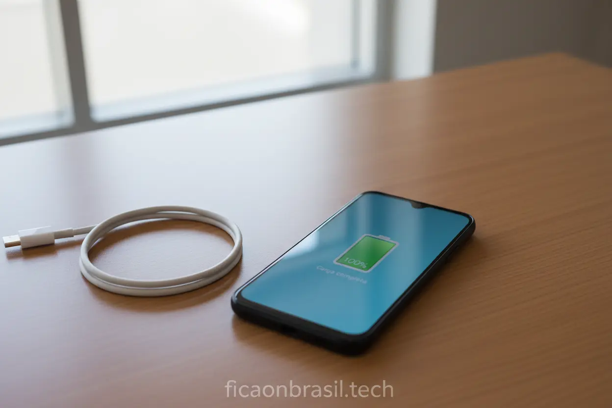 Bateria Duradoura Galaxy A07 Samsung Galaxy A07 com bateria cheia, destacando a longa duração e eficiência energética.