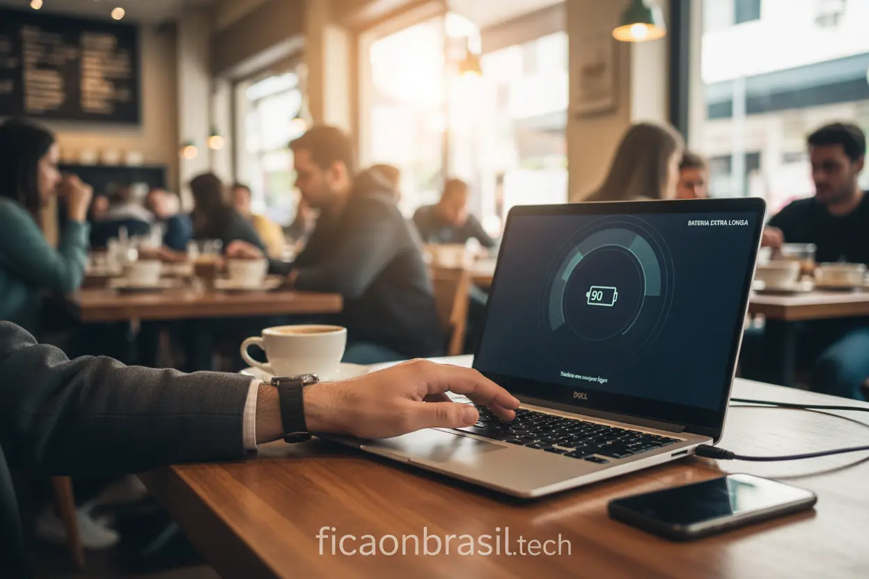 Benefícios Bateria Dell Longa Benefícios de um notebook Dell com bateria de longa duração.