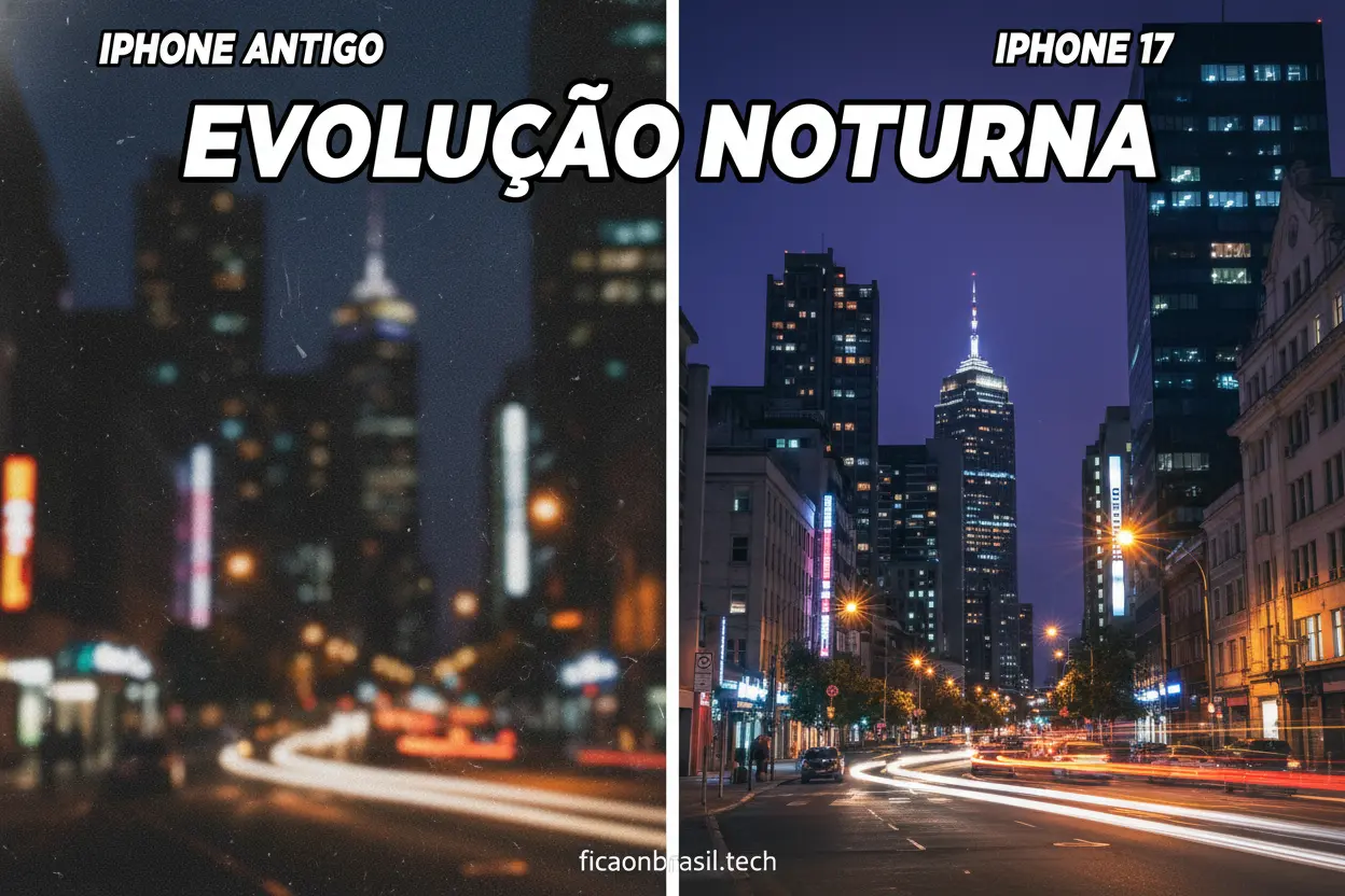 Comparativo de fotos noturnas entre iPhone 17 e modelos antigos
