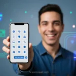 Pessoa feliz comprando online com segurança