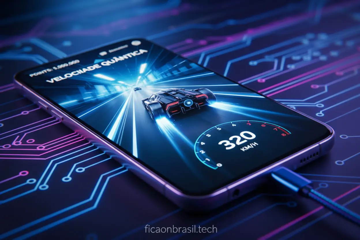 Desempenho Galaxy S26 Ultra Galaxy S26 Ultra em uso com jogo e carregando.