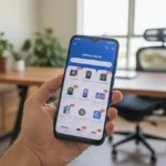 Pessoa segurando um smartphone Samsung Galaxy A07 128GB azul.