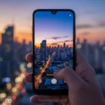 Pessoa fotografando com Galaxy A07, câmera 50MP