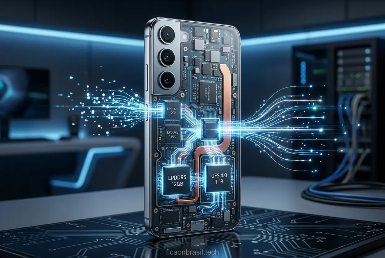 Homem jogando Free Fire em um Galaxy A07, com foco na tela e nos dedos do jogador.