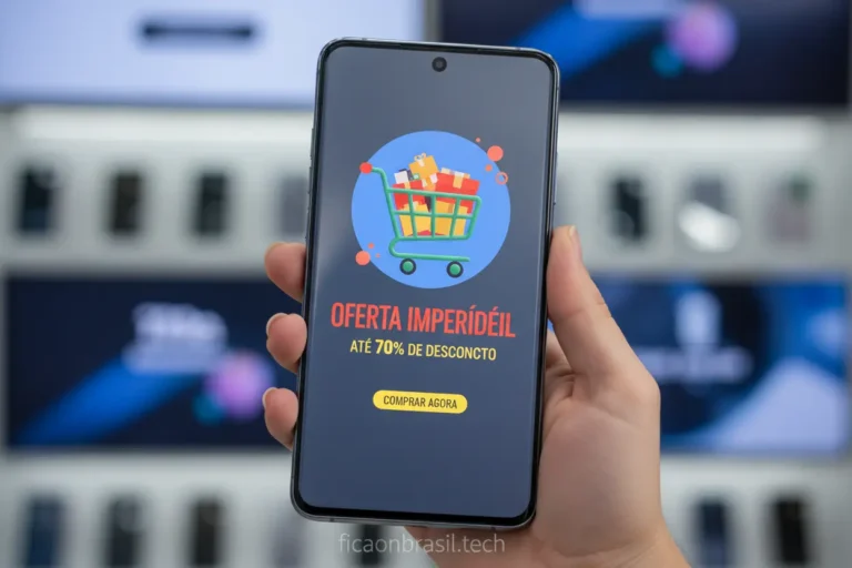 Pessoa segurando um Galaxy S26 Ultra com tela de desconto
