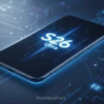 Smartphone Galaxy S26 Ultra com design futurista