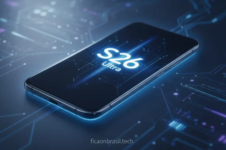 Smartphone Galaxy S26 Ultra com design futurista