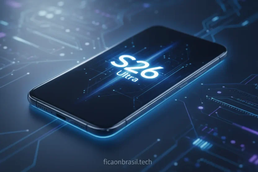 Smartphone Galaxy S26 Ultra com design futurista