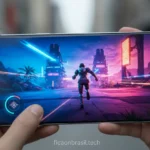 Galaxy S26 Ultra com tela AMOLED 120Hz e cores vibrantes.