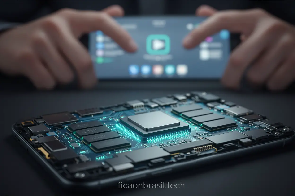 Hardware e Desempenho Moto G06 Componentes internos de smartphone representando o hardware do Moto G06