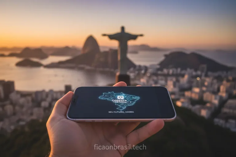 Smartphone iPhone 17 com fundo de paisagens brasileiras
