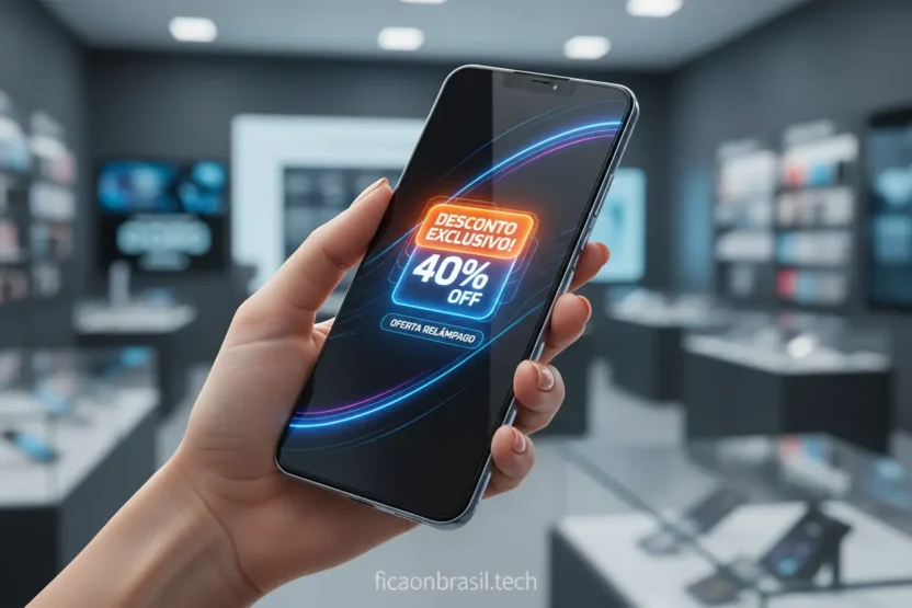 Mão segurando iPhone 17 com desconto no lançamento