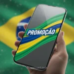 Mão segurando iPhone 17 com tela de promoção