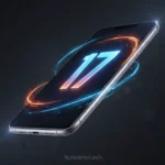 Smartphone futurista com o número 17, representando o lançamento do iPhone 17.