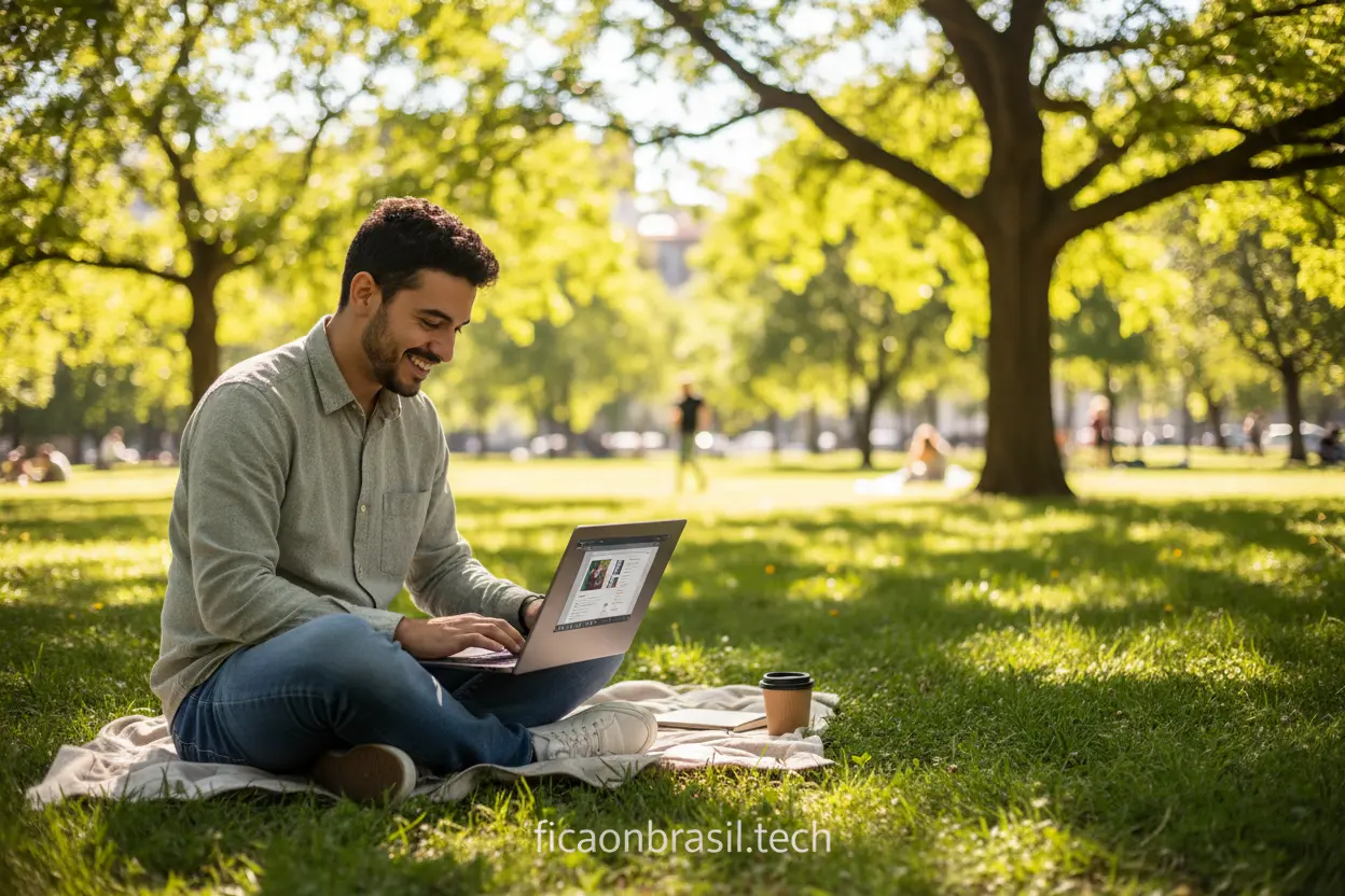 Melhores Notebooks Dell Bateria Pessoa usando notebook Dell XPS ao ar livre.