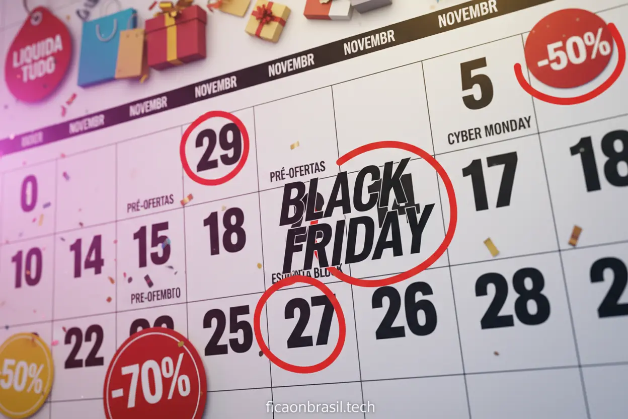 Melhores Ofertas e Promoções Calendário com datas de Black Friday e Cyber Monday, como economizar em compras online.