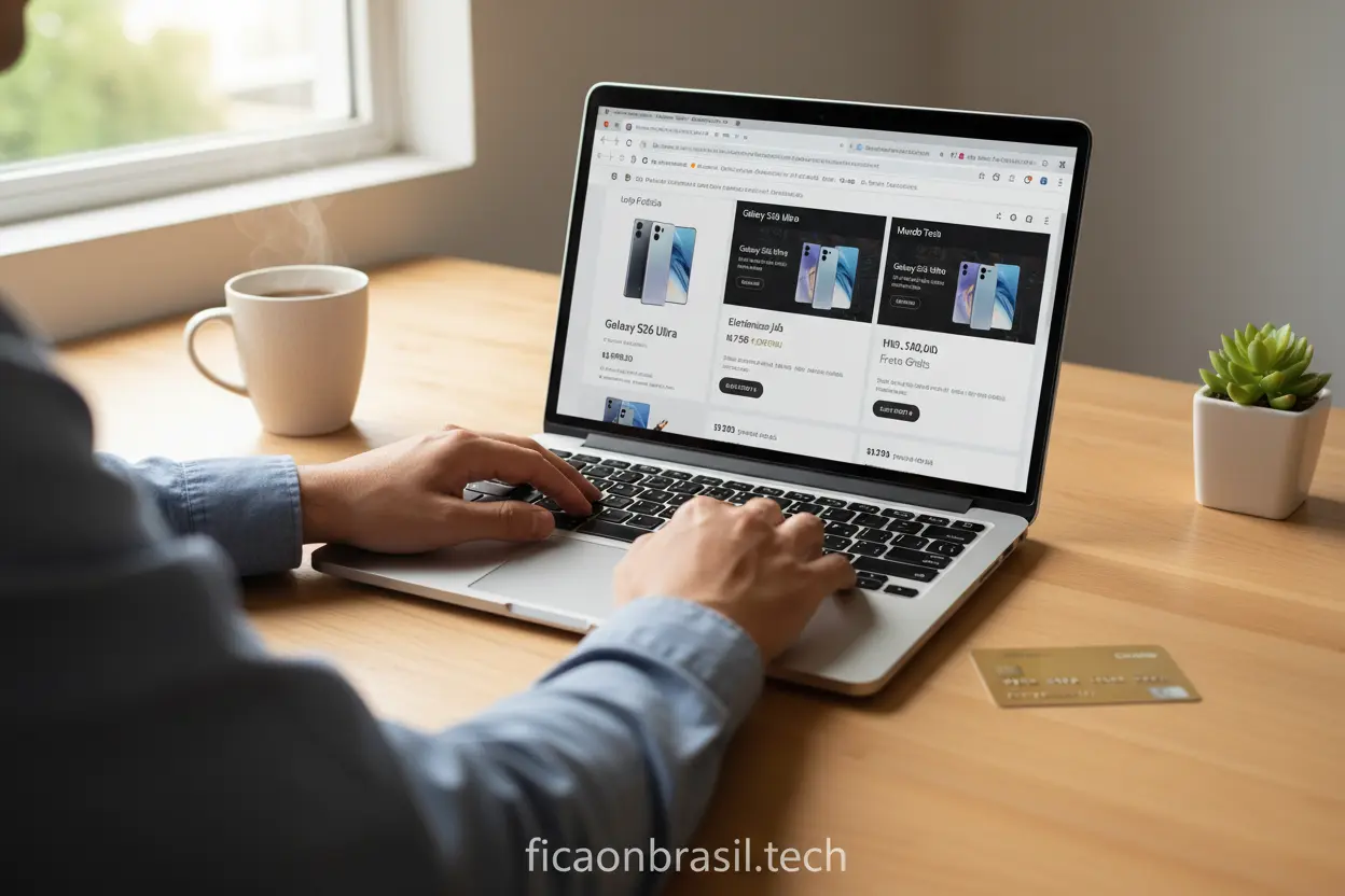 Pesquisando ofertas do Galaxy S26 Ultra em sites de compras