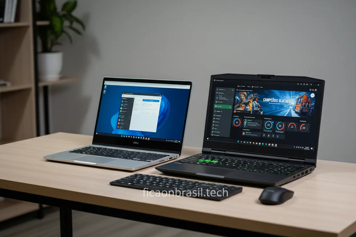 Modelos de Notebook Dell em Destaque Dois notebooks Dell, um XPS e um G Series, lado a lado