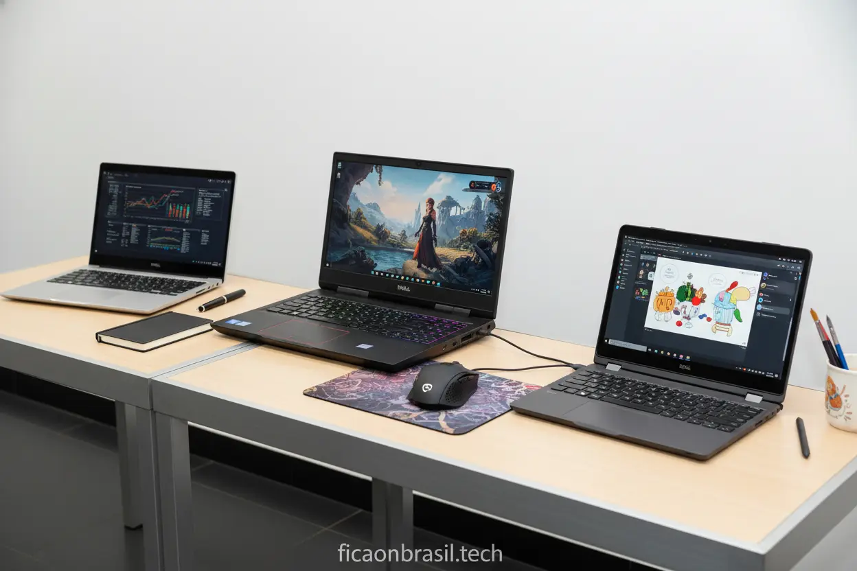 Coleção de notebooks Dell com telas Full HD para diversos usos