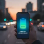 Smartphone Moto G06 com ícone de bateria cheia