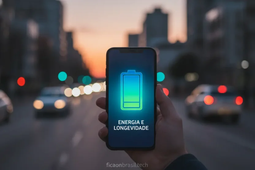 Smartphone Moto G06 com ícone de bateria cheia