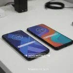 Dois smartphones, Moto G06 e Moto G05, lado a lado para comparação.