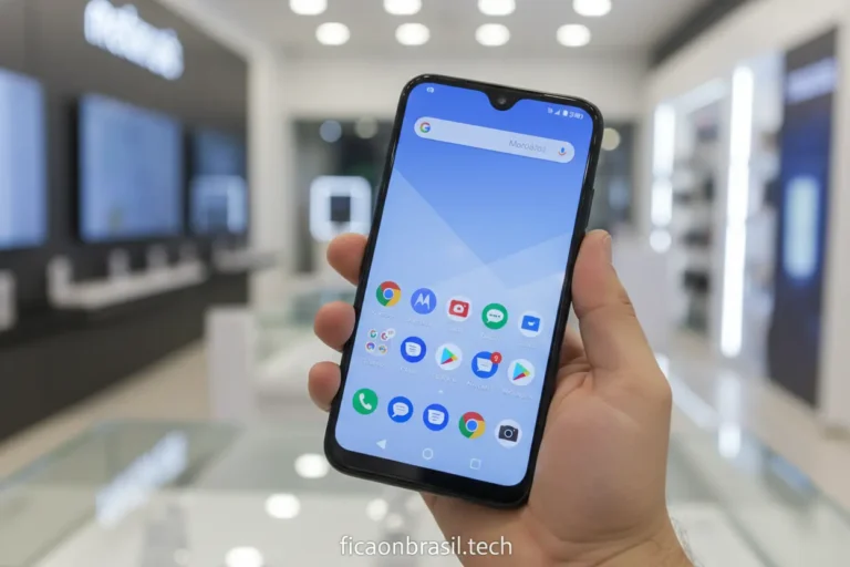 Pessoa segurando um Motorola Moto G06 128GB com tela ligada