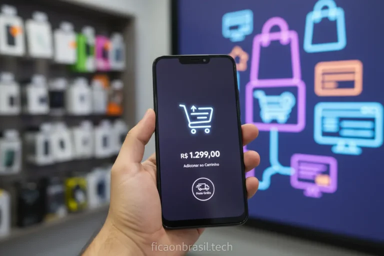 Pessoa segurando um celular Motorola Moto G06 com ícone de carrinho de compras na tela