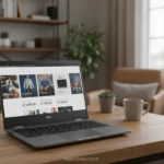 Notebook Dell aberto em uma mesa com ofertas de preços.