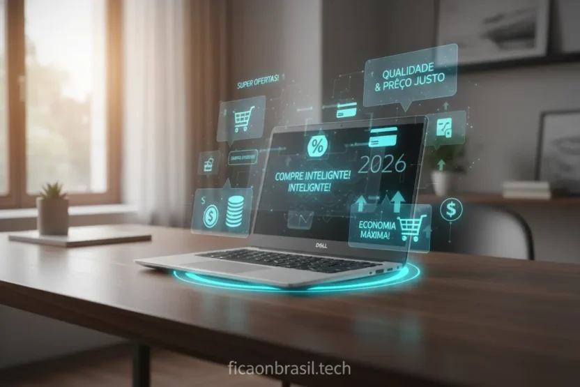 Notebook Dell bom e barato 2026 em destaque sobre uma mesa moderna.