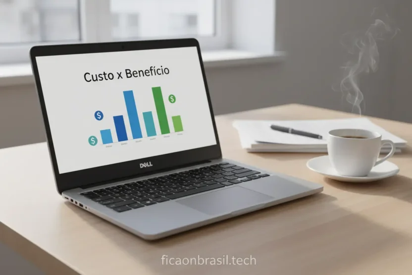 Notebook Dell aberto em mesa, representando o melhor notebook Dell custo benefício.