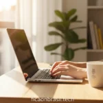 Notebook Dell em mesa de home office com teclado e mouse