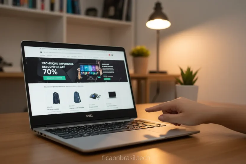 Notebook Dell em promoção na tela de um computador