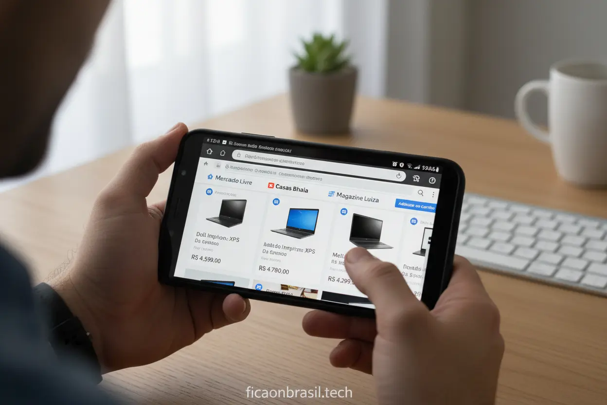 Onde Encontrar Promoções de Notebook Dell Mãos comparando preços de notebooks Dell em um smartphone