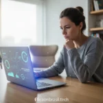 Pessoa analisando um notebook Dell atualizado em um ambiente moderno.