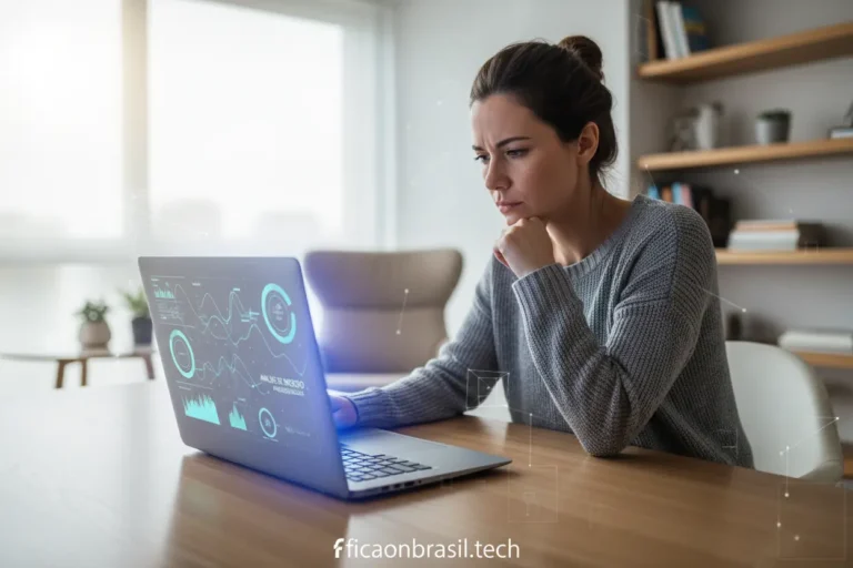 Pessoa analisando um notebook Dell atualizado em um ambiente moderno.