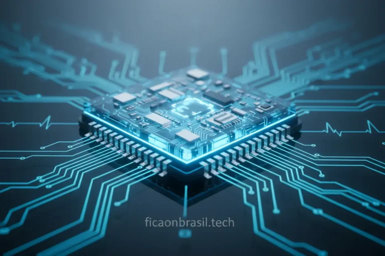 Chip do iPhone 17 com luz azul