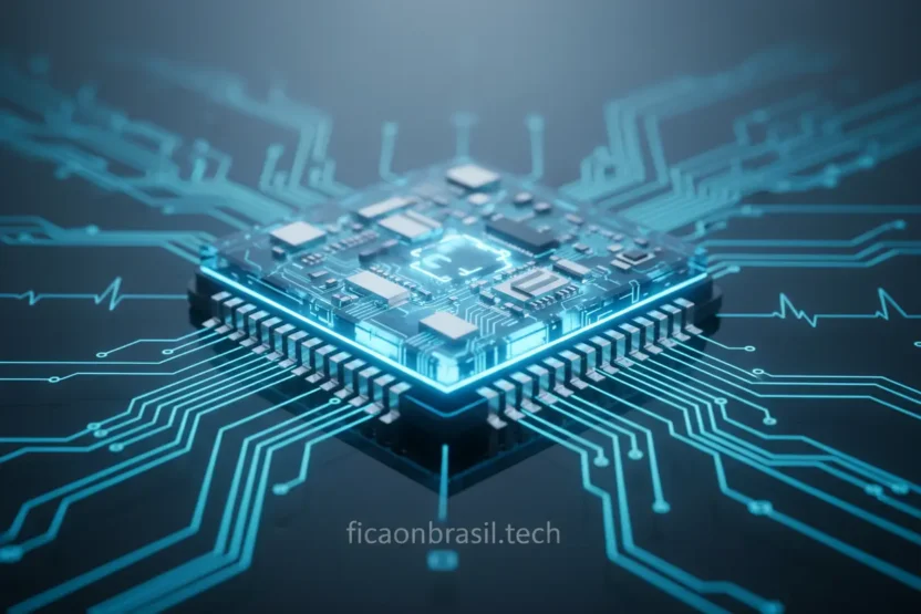 Chip do iPhone 17 com luz azul