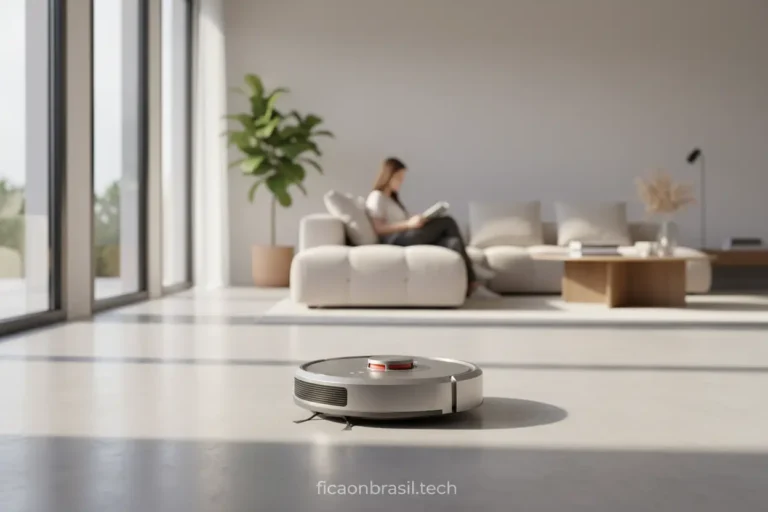 Robô aspirador de pó automático em sala moderna