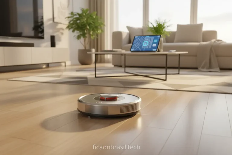 Robô aspirador com mapeamento em sala de estar