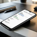 Samsung A07 na mão com ícones de ofertas