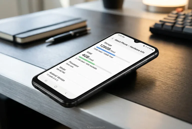Samsung A07 na mão com ícones de ofertas
