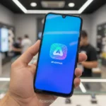 Smartphone Samsung A07 lançamento Brasil sendo segurado.