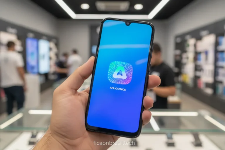 Smartphone Samsung A07 lançamento Brasil sendo segurado.