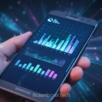 Smartphone Samsung A07 com tela ligada, representando seu desempenho.