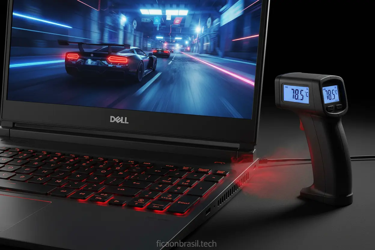 notebook Dell para jogos leve com tela 144 Hz e saída de ar em destaque