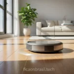 Aspirador robô limpando sala de apartamento